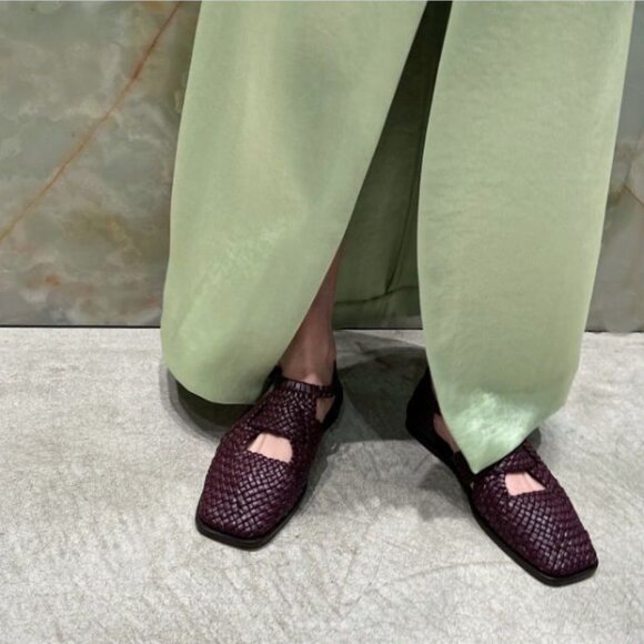 HEREU Serra Woven Square Toe Flat Sandals Size 36 5.5 Brown Leather NEW - Picture 15 of 16